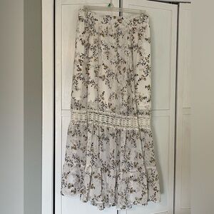 Torrid White Yellow Floral Lace-Trim Maxi Skirt 3X